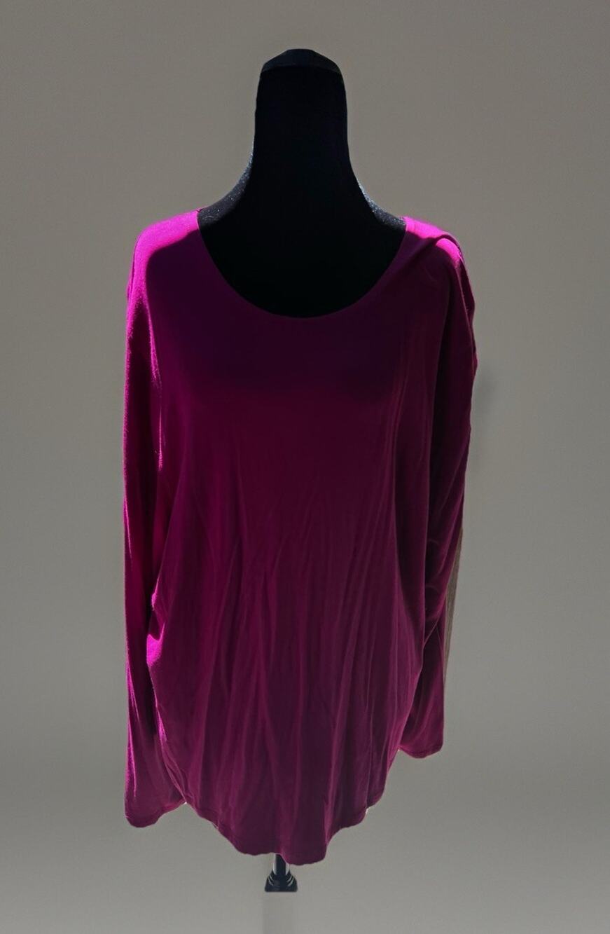 Jones New York Size 3X Scoop Neck Pink Fuchsia Long Sleeve Stretchy Top NWT